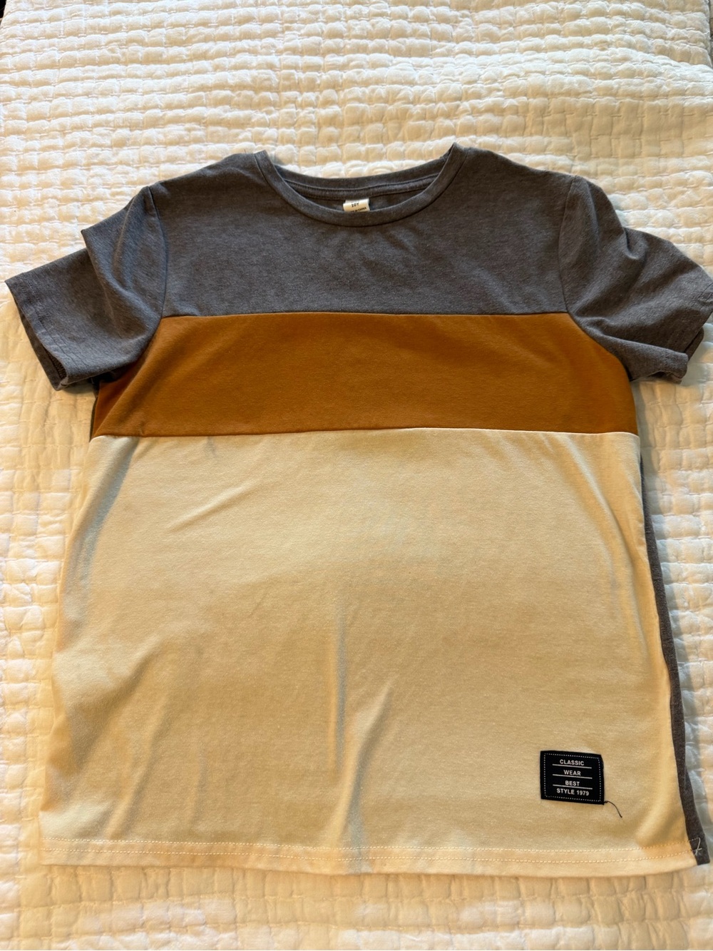 Boy’s Colorblock Crewneck T-Shirt in Gray, Mustard & Cream